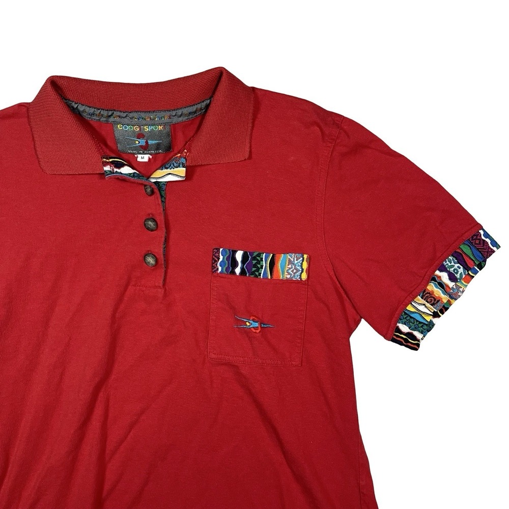 Coogi Sport Polo Shirt Womens M 3D Red‎ Biggie Cosby Vtg 90s Colorful